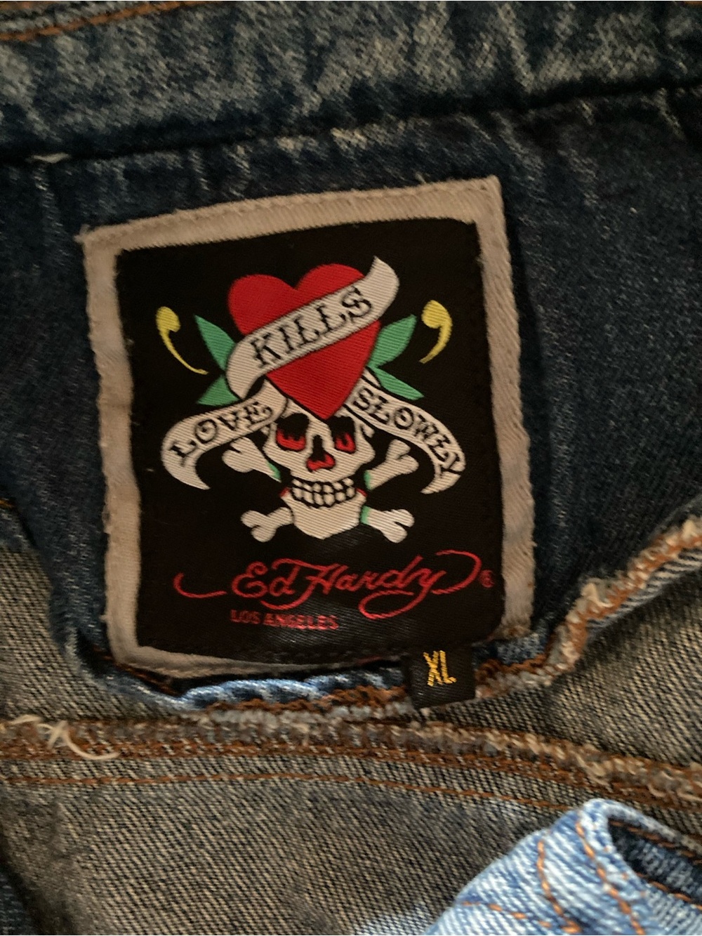Ed Hardy Blue Denim Womens Moto Vest with Zip Details - Picture 2 of 3